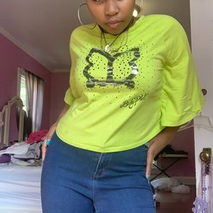 🦋 VINTAGE WINGED NEON GREEN Y2K TOP 🦋